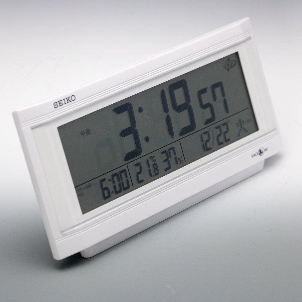 Seiko Clock Table Clock Alarm Clock Satellite Radio Digital Calendar Temperature and Humidity Display Alarm with Light SPACELINK GP501W