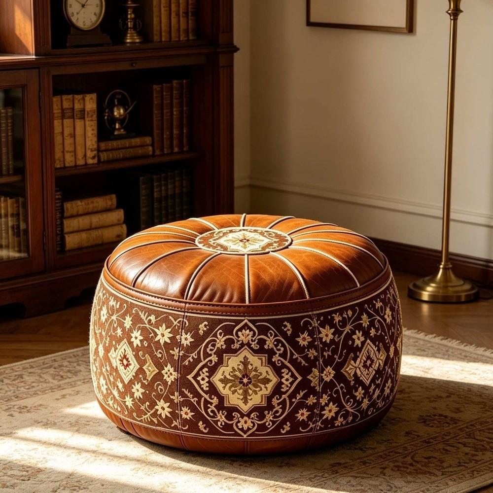 PU Leather Round Sofa Stool Cover Space-Saving Tatami Sitting Mat Storage Leg Bench Apartment