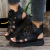 Handmade Retro Women Platform Sandals Pu Leather Hollow Lace-up Wedges Gladiator Shoe Peep Toe Slingback Thick Bottom Cool Boot