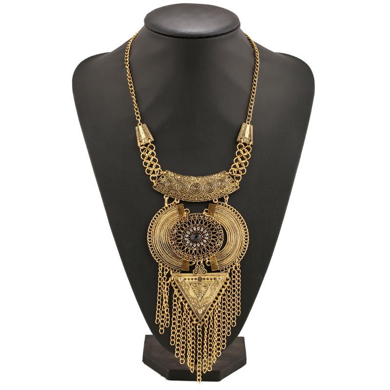 Tassel Necklace Long With Multi Layer Alloy Pendant For Trendy Retro Outfits