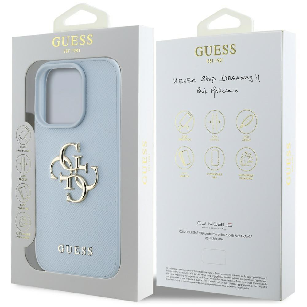 Etui do iPhone 16 Pro Max Guess Grained Classic Logo Niebieskie