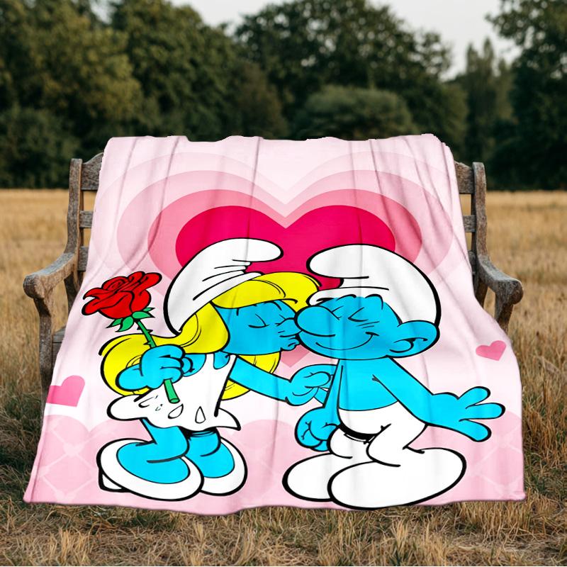 Blue Smur-f Characters Blanket Flannel Throw for Sofa, Indoor, Camping, Living Room, Office, Chair, And Bed Soft Birthday Gift