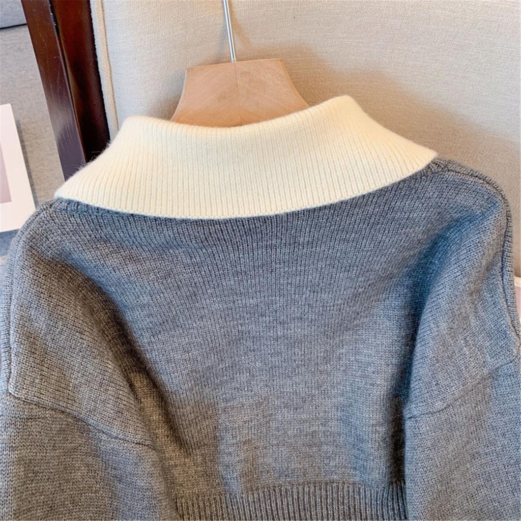 Японский ленивый двухсекционный свитер для женщин, новый осенний, замедляющий старение, укороченный трикотажный топ с воротником-поло из иностранного материала