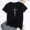 Летний топ с круглым вырезом и крестообразным узором Faith Printed Top, модные повседневные футболки с короткими рукавами для женщин из чистого хлопка