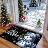 1pc Blue‑Snowman‑Snowflake Print Welcome Doormat, Washable Indoor Floor Mat for Bathroom, Living Room, Bedroom, Kitchen