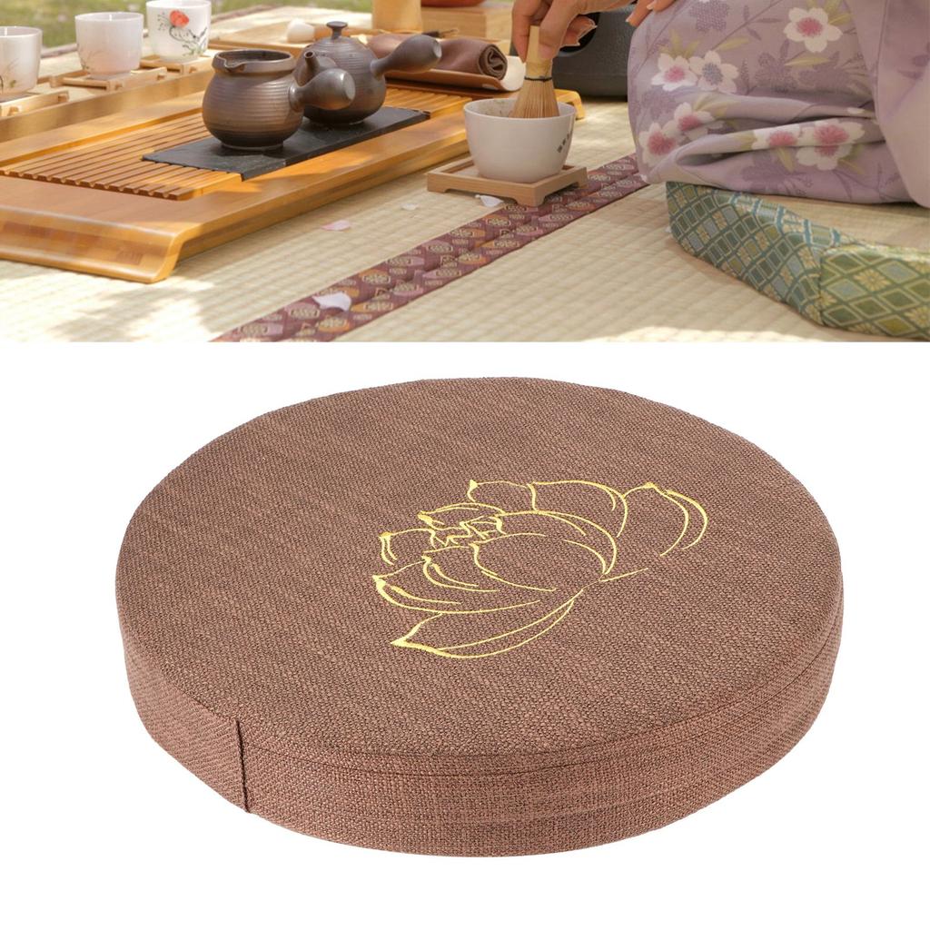 Подушка из льна с вышивкой, утолщенная круглая соломенная подушка для йоги, подушка для сидения на балконе, коричневая #1