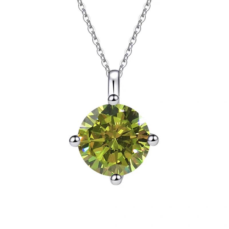 Fine Jewelry Four Claw Round Cut S925 Sterling Silver 1ct VVs1 Colored Moissanite Solitaire Pendant Necklace for Women