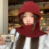Gray Thickened Hat Scarf All In One Warm Knitted Hat Women's Autumn and Winter Ear Protection Balaclava Woolen Hat