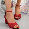 Summer New Versatile One-word Buckle with Open-toed Sandals Women's Thick Heels Daily Waterproof Table High Heels