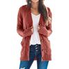 Женский осенний вязаный кардиган с открытой передней частью и карманами на пуговицах, верхняя одежда, пальто