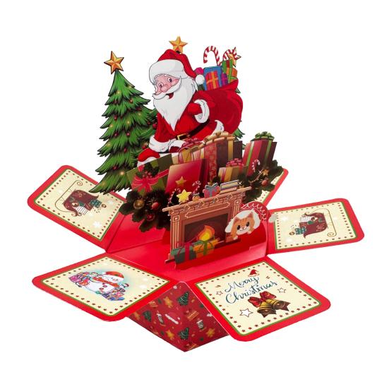 3D Pop-Up Christmas Cards with Envelope Folded Holiday Greeting Cards Cute Santa Claus Gift Card for Friends Children Family