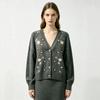 European-American style autumn/winter new heavy-work embroidered beaded floral knit cardigan for women, loose V-neck outerwear sweater