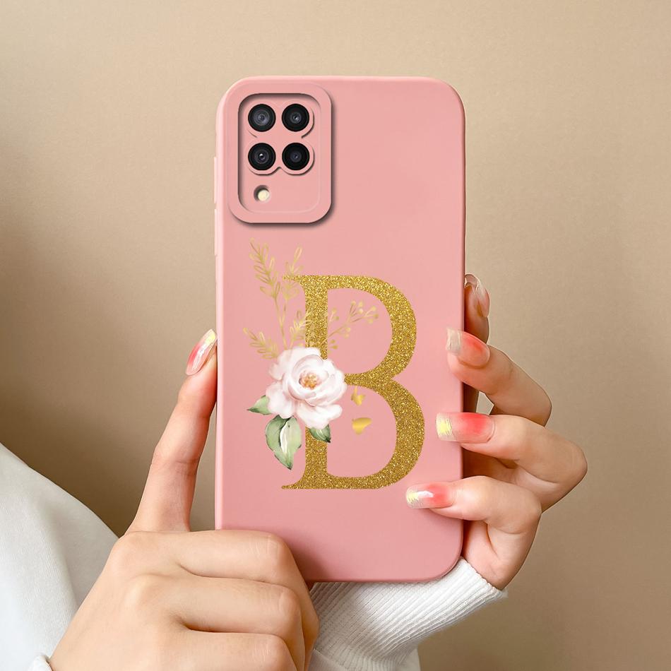 Elegant Case For Samsung M22 M32 4G 5G Rose Letter Phone Shell Lens Protective Cover For Galaxy M32 M22 Liquid Silicone Bumper