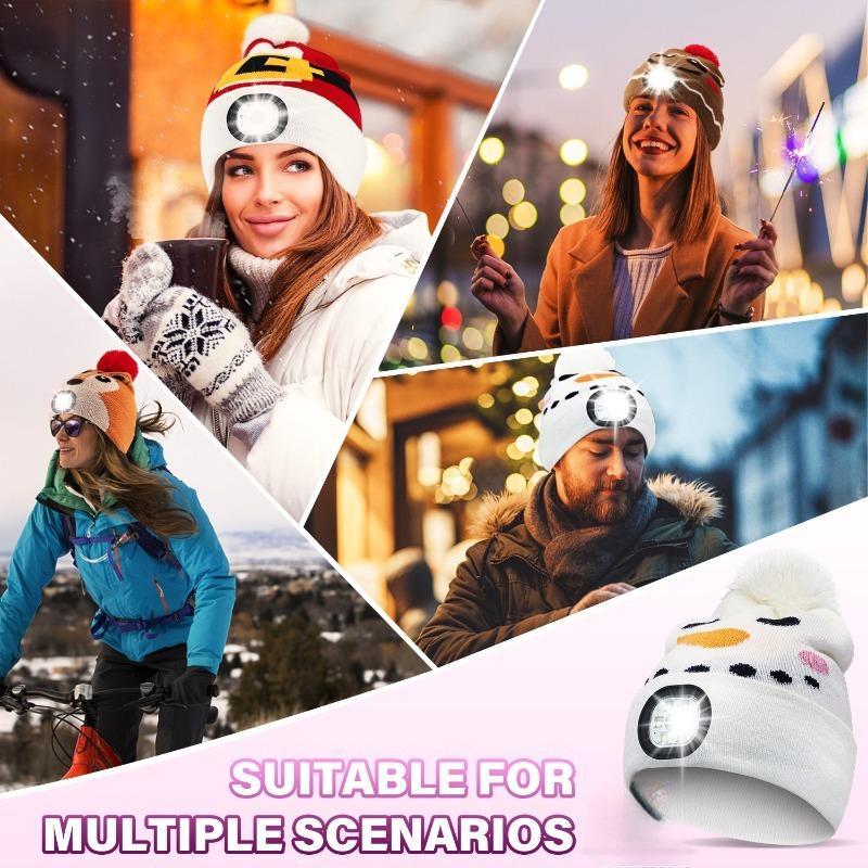Женская светодиодная шапка с USB-зарядкой, налобный фонарь, шапка со светодиодным браслетом, зимняя теплая вязаная шапка с ночным светом, подходит для кемпинга, бега, ходьбы