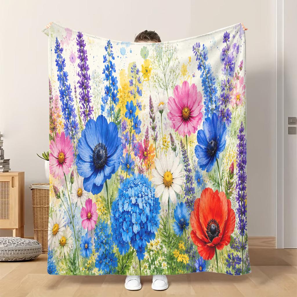 Fflannel Blanket 1pc Blooming Flowers In Artwork Soft Comfortable and Warm This Nap Blanket/sofa Blanket Is Suitable for All Seaso