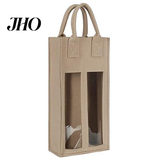 Festival Wine Bottle Carrier Double Bag with Portable Handle Shockproof Heavy Duty Tote Felt Reusable Champagne Beer Handbag Gift Durable