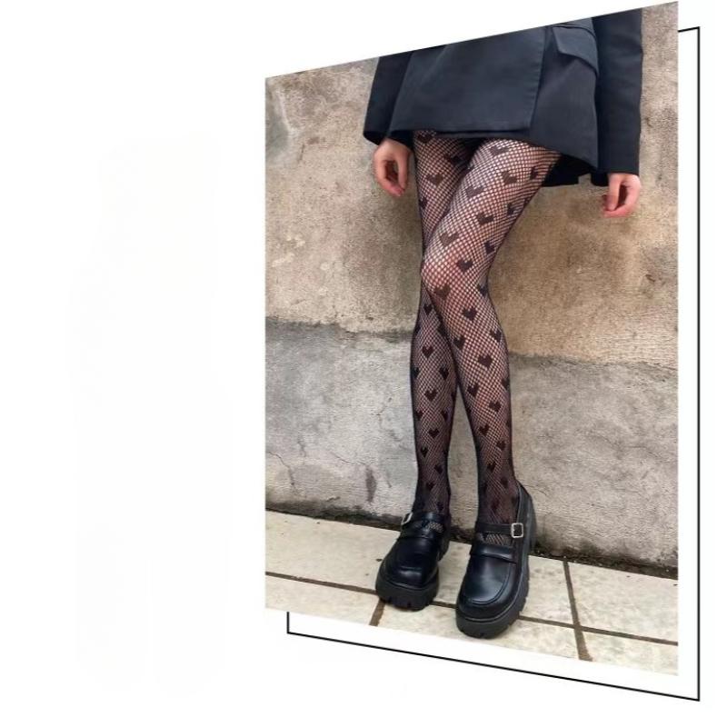 Women's Tights Love Heart Fishnet Stockings.Sexy Ladies Faux Tattoo Hollow Out Mesh Fishnet Pantyhose Female Club Party Hosiery