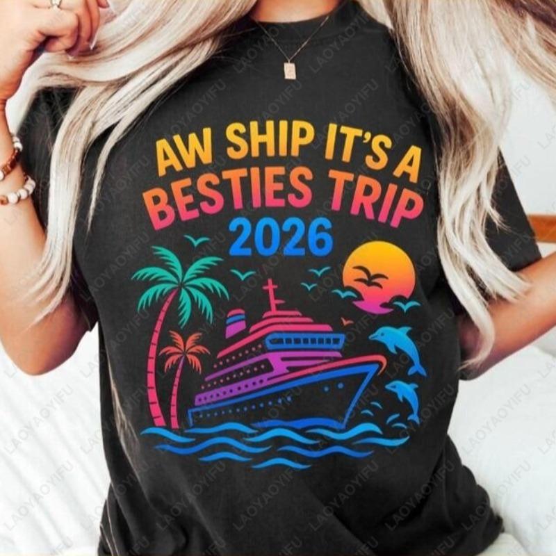 Ой, это поездка лучших подруг 2026, забавная футболка для круизного отпуска, парная графическая футболка для круиза с друзьями