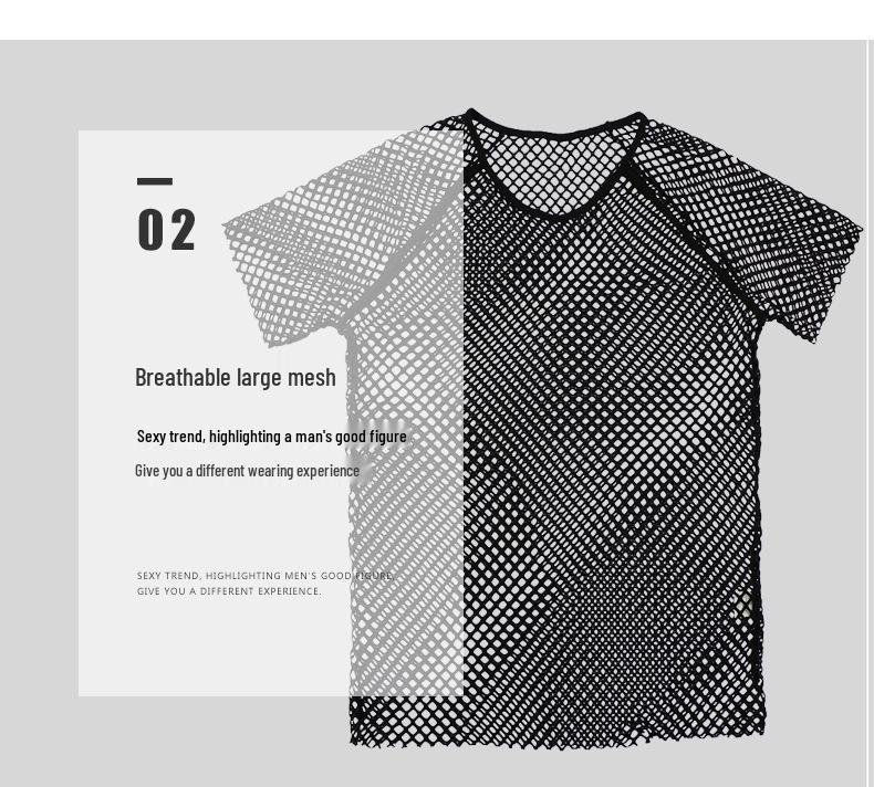 Мужская прозрачная сетчатая футболка - Соблазнительный дизайн с вырезами
