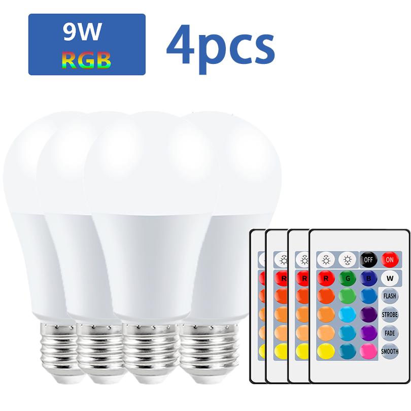 Светодиодная лампа RGB с 16 цветами, цоколь E27, напряжение 220 В, для домашнего освещения, с регулировкой яркости и 24-кнопочным пультом дистанционного управления, умная лампа для создания атмосферного освещения.