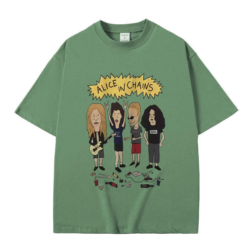 Rock Band Alice in Chains Cartoon Style T Shirts Men Women Oversized Gothic Streetwear Male Vintage Casual Short Sleeve Tshirt