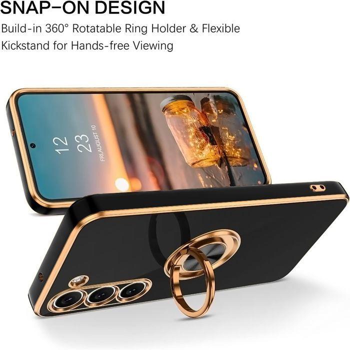 Coque pour Samsung Galaxy S26 Plus, Protection Silicone Antichoc avec Anneau Rotatif Noir