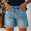 2022 Autumn/Winter Women's Casual Ripped Washed Denim Straight-Leg Shorts