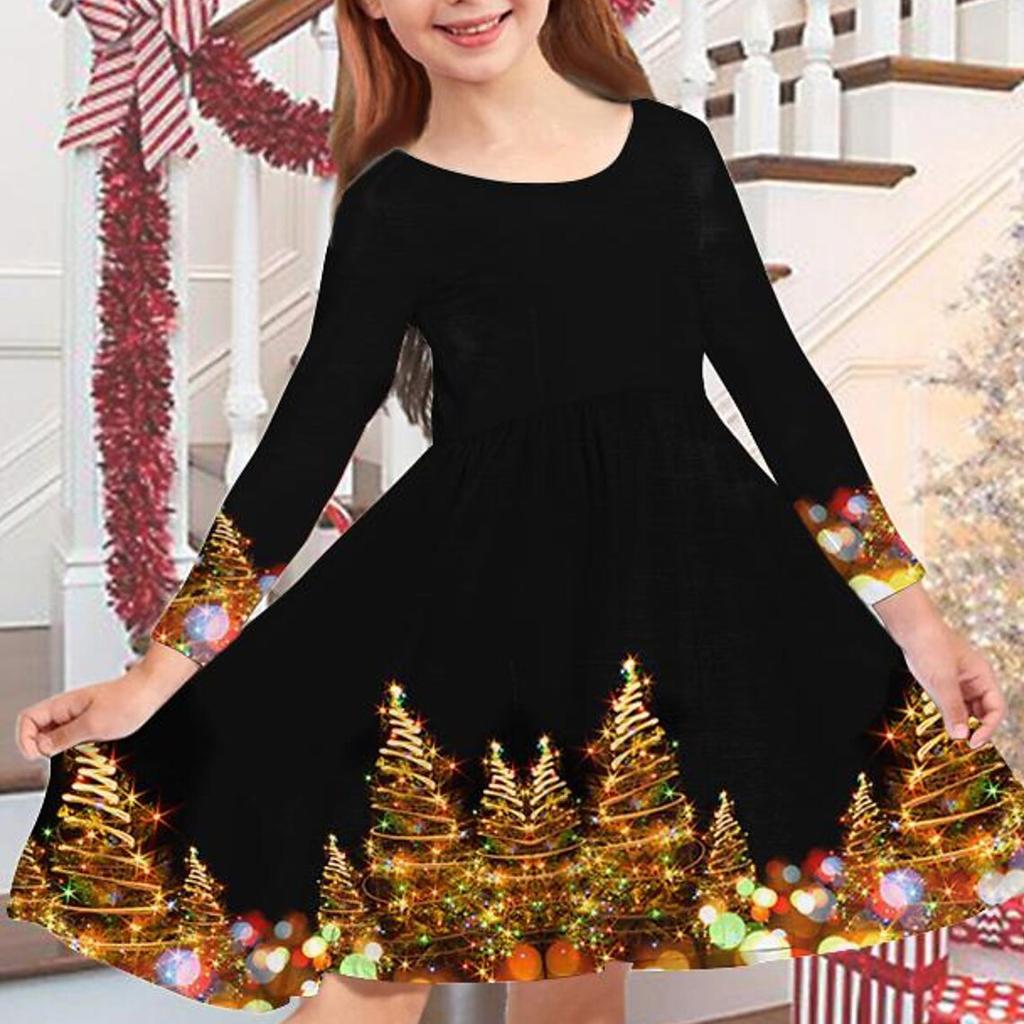 Весеннее повседневное платье принцессы с объемным синим нотом для девочек и принтом снежинок, круглым вырезом и длинными рукавами, детское платье принцессы на Рождество