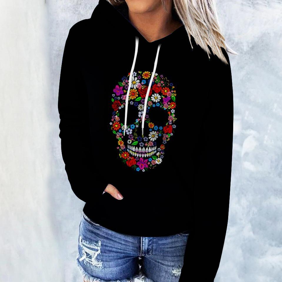 Весна и осень женская толстовка с капюшоном с 3D-принтом и элементом «Хеллоуин», модная свободная толстовка с длинным рукавом и капюшоном, уличная одежда