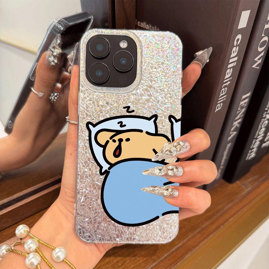 Phone Case for iphone XS Max XR 12 Air 11 17 Pro 16 Plus 13 15 18 Pro Max 14 Sleeping Yellow Character Silver Cracked Texture Shockproof Cover
