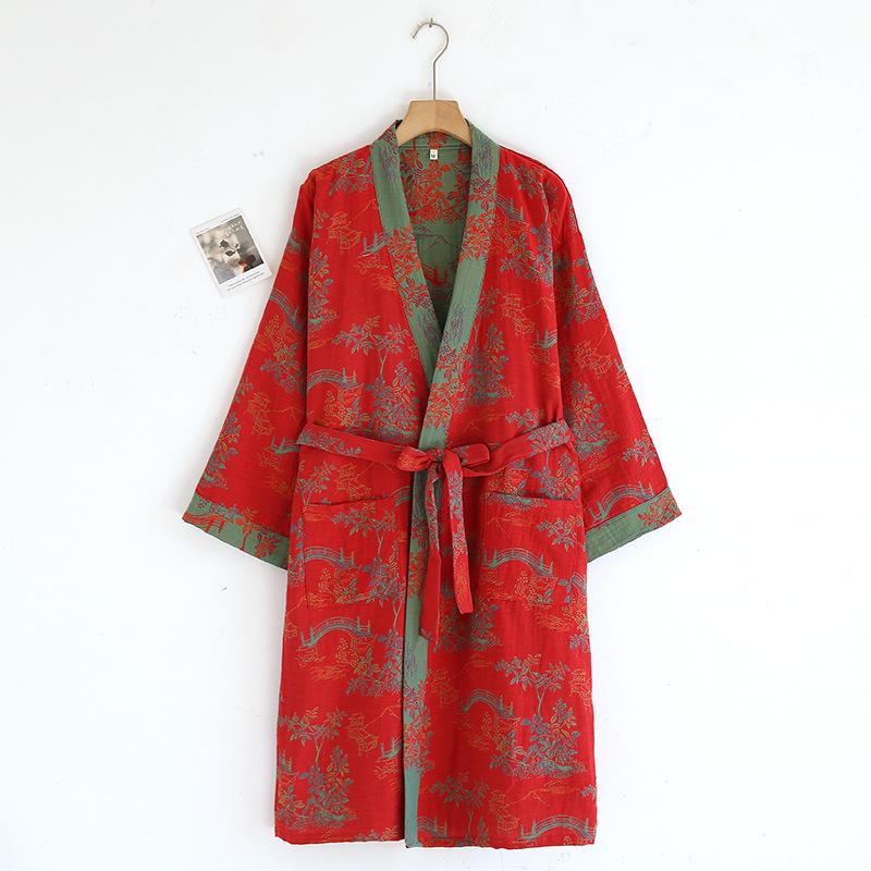 Женский жаккардовый кимоно-халат из пряжи, 100% хлопок, повседневный свободный крой для весны, лета и осени