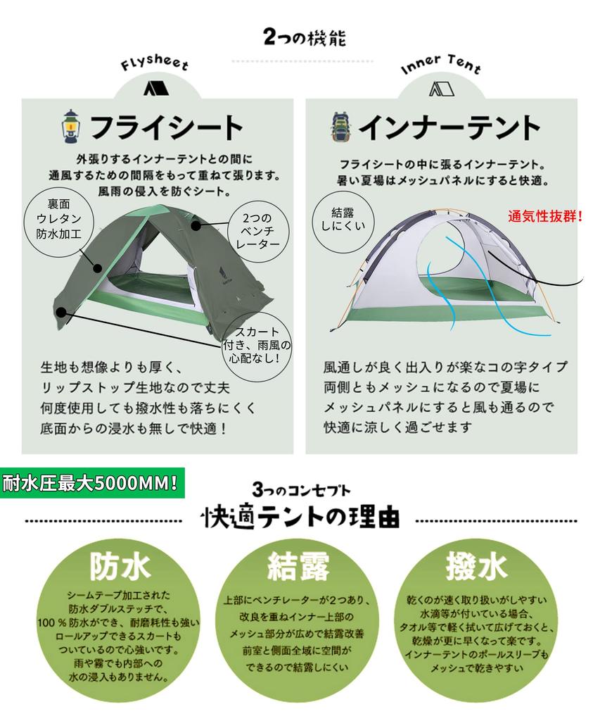 GEERTOP 2 Person Solo 4 Double Water Pressure Resistance Mountaineering Tent with Cold Easy Army Green Tent, Tent, Lightweight, Seasons, Layer,