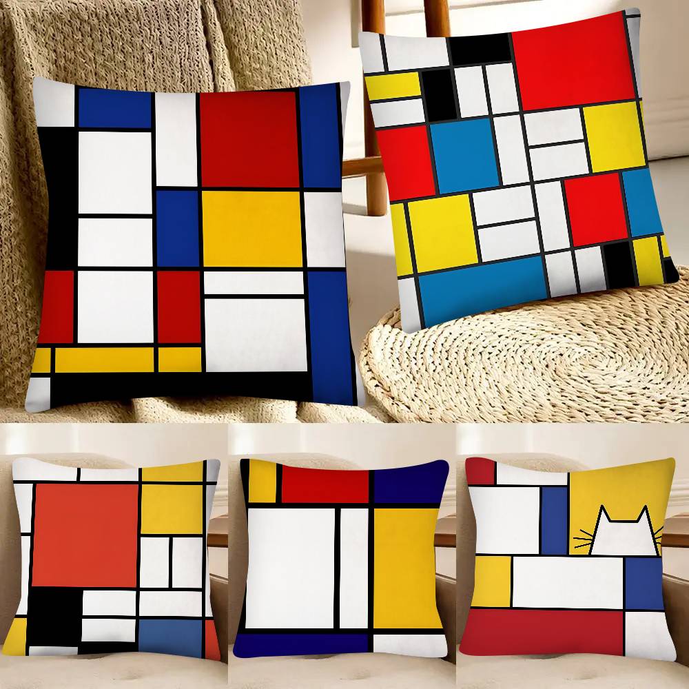 Piet Mondrian Art Pillow Case Fashion Square Pillowcase Bedroom Sofa Room Ins Decoration Leisure