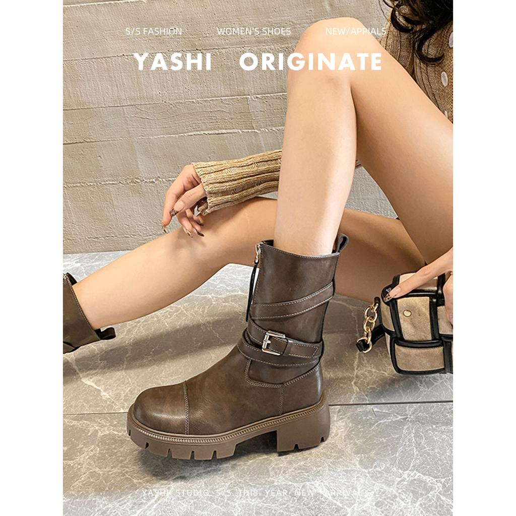 Ретро круглый носок универсальные ботинки Мартина женские 2025 осень и зима взрыв толстая подошва толстый каблук Майяр средние ботинки короткие ботинки