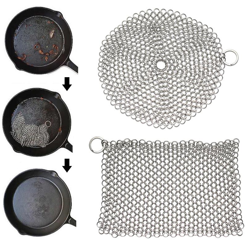 Stainless Steel Cast Iron Cleaner Scrubber Brush Reusable Pot Net Steel Ball For All Types Skillet Griddles Cast Iron Pans Grill