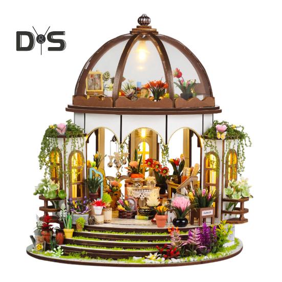 1 комплект DIY Mini Greenhouse Kit со светодиодной подсветкой Мебель для детей и взрослых, ручная работа Деревянный крошечный садовый домик Строительная модель Кукольный домик Украшения