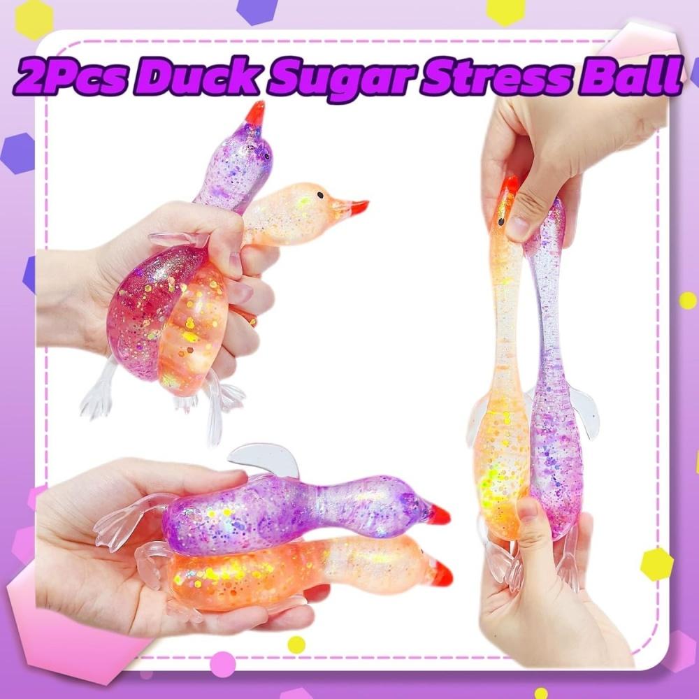 Squishy Glitter Duck Kids Fidget Toy Animal Sugar Stress Ball Stress Relief Sensory Toy Party Favors Easter Basket Stuffers