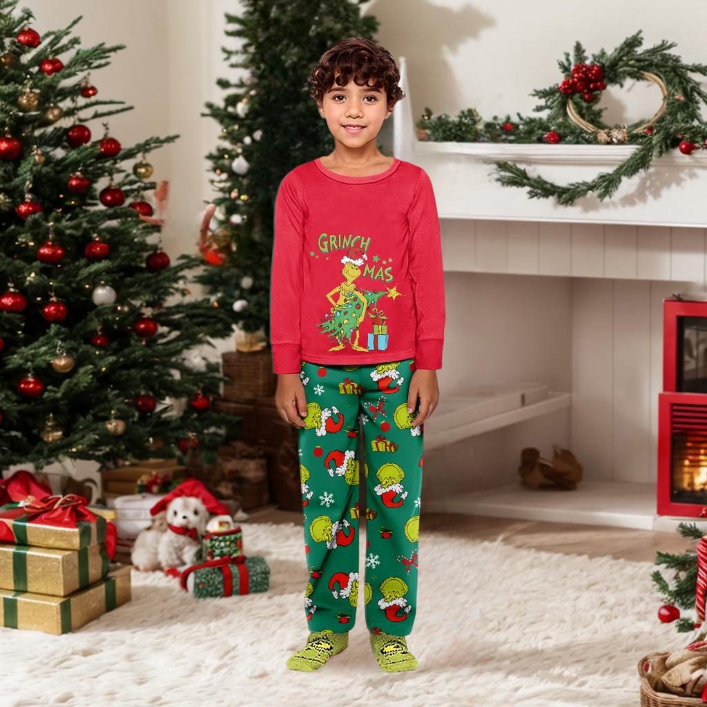 Christmas Print Cute Family Set Pajamas, Home Clothes, Family Set Long Sleeve Top Pants Set
