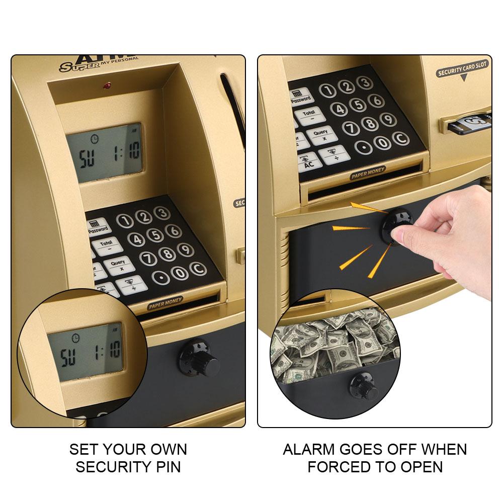 Electronic Piggy Bank Cash Coins Saving Box Christmas Gift ATM Automatic Deposit Banknote Password Money Box ATM Bank Safe Box