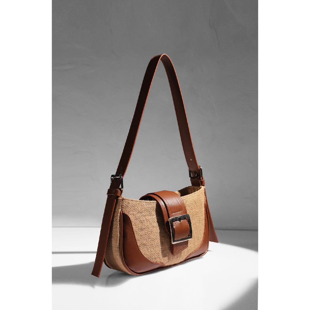 Black Linen Buckle Hand And Shoulder Bag