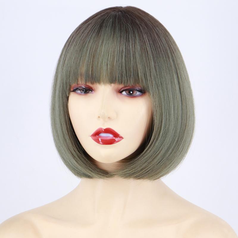 MISS WIG Женская мода, волосы красного вина, боб, косплей, прямой парик с челкой, длина до плеч, прямой парик из синтетического волокна для Хэллоуина