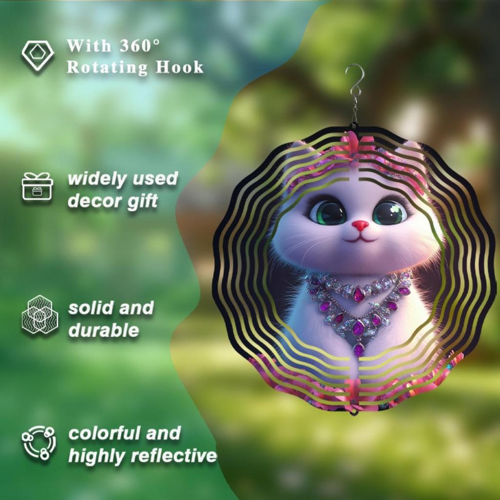 Металлический ветряной спиннер 10 дюймов с дизайном кошки и розовыми драгоценностями, вращающийся на 360° крюк для украшения балкона, сада, газона на открытом воздухе, весна, лето, осень