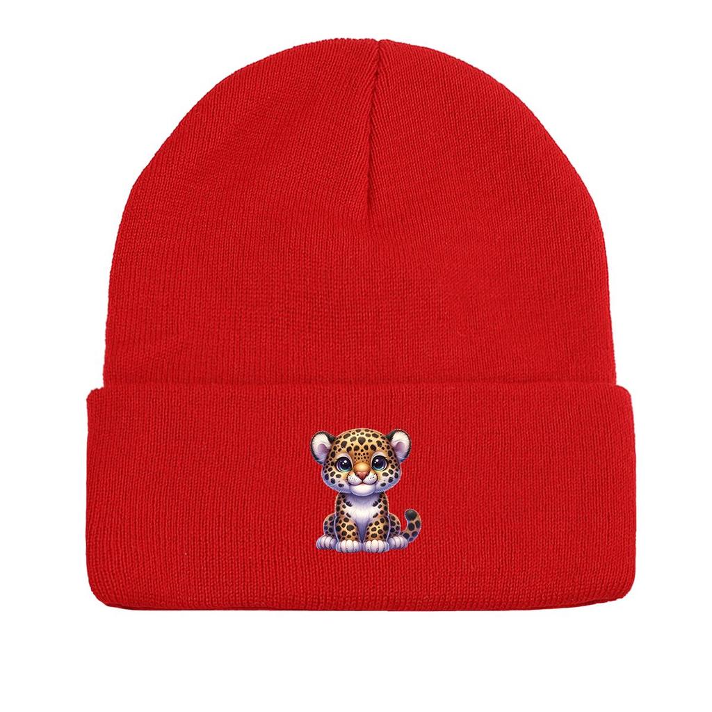 Cartoon Leopard Warm Knitted Cap Beanie, Man Cap Elastic Warm Leisure Bobble Hat Knit Hat Beanie