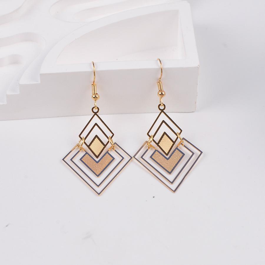Элегантные Сексуальные Летние Серьги-Подвески Ромб Полые Подвески Висячие Серьги Штабелируемые Геометрические Золотые Ювелирные Изделия Подарок