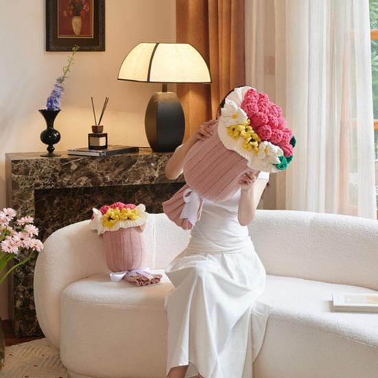 Декоративная вязаная подушка-плед «Букет роз» для дивана, кровати, подарок на День святого Валентина, День матери, Рождество