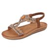 Women's Bohemian Rhinestone Sandals Summer Flat Beach Open Toe Slip-On Comfort Casual
