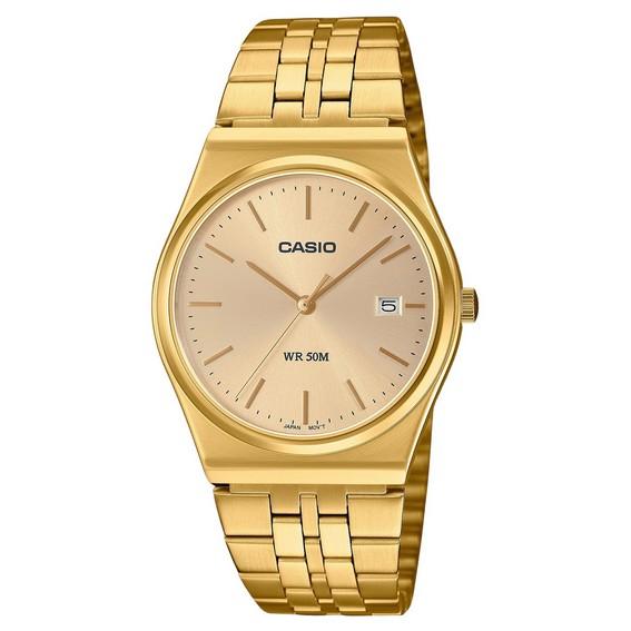 Восстановленные Casio Стандартные Аналоговые Золотистый Тон Нержавеющая Сталь Золотой Циферблат Кварцевые MTP-B145G-9AV Унисекс Часы