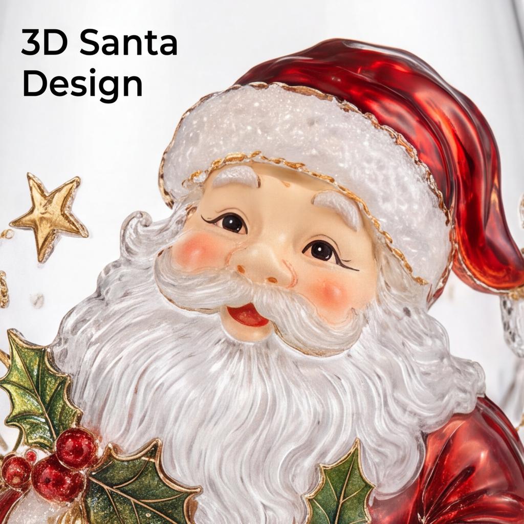 Christmas Snowflake Red Wine Glass Set 3D Holiday Art Water Cup Handless Juice Milk Coffee Mug - Santa Claus 3D