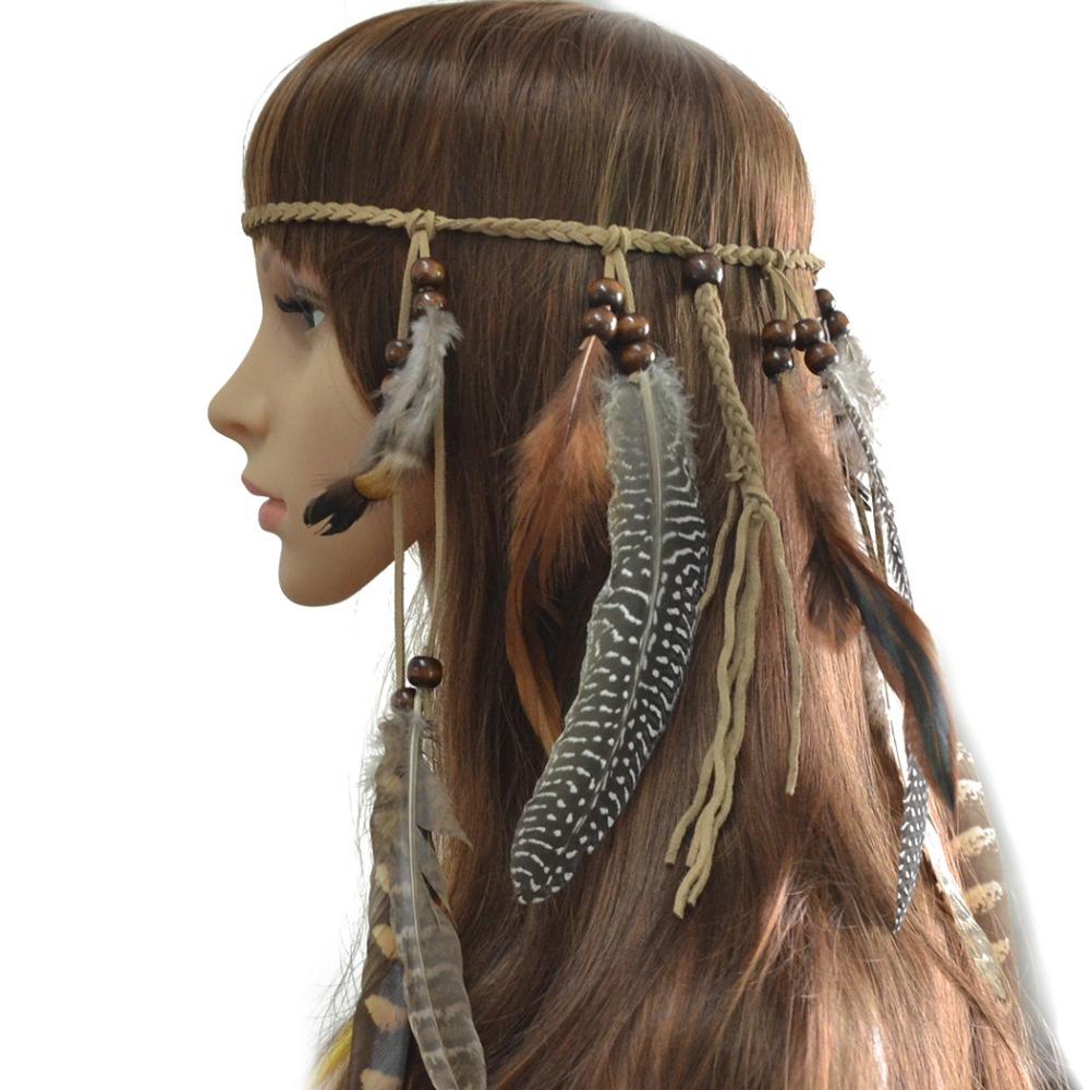New Indian Hair Rope Boho Tassel Feather Tassel Headband Hippie Rope Tribal Hair Rope