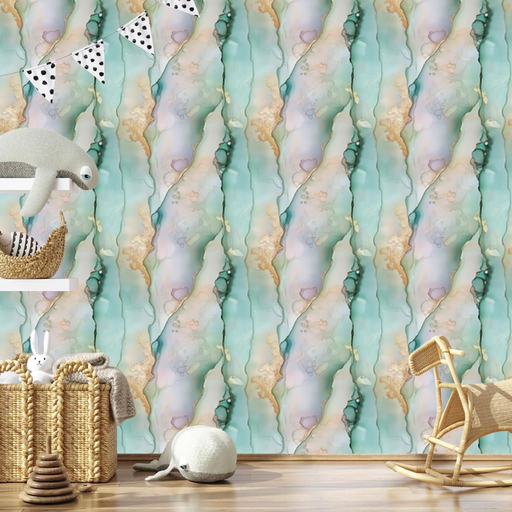 Light gray, sea green and beige ink wallpaper for living room and bedroom 50x1000